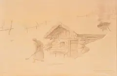 Boris Georgiev, Cabin in the Alps, 1915, colored pencils on paper
