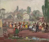 Georgi Zhelezarov, Fair at Rhodope, the '40s, oil on cardboard
