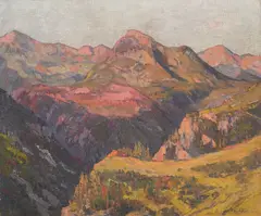 Ivan Trichkov, Sunset over Pirin mountain, the '50s, oil on canvas