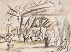 Souk scene by Jules Pascin, watercolor, ink and charcoal on paper, sold Apr 2024