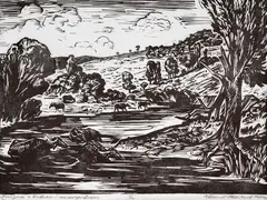 Evtim Tomov, Landscape with buffaloes, 1984, linocut