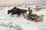 Jaroslav Veshin, Walk with the Sleigh, after 1895, oil paints on canvas