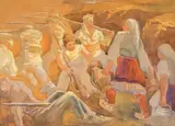 Ivan Tabakov, Battle in the trenches, watercolor and pencil on paper