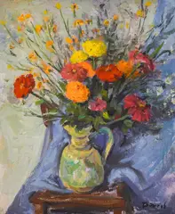 Konstantin Tringov, Chrysanthemums, oil on canvas