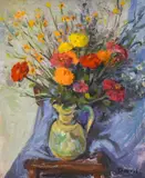 Konstantin Tringov, Chrysanthemums, oil on canvas