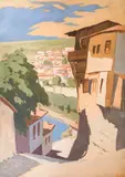 Mario Zhekov, Street in Veliko Tarnovo, gouache on cardboard