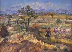 Dora Kuncheva, On the field, oil on canvas laid on cardboard