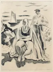 Iosif Iser, La plajă (Saint Malo), acvaforte și gravură cu acul