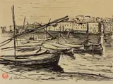 Apus la Veneția by Gheorghe Petrașcu, anii '20, tuș și accente de guașă pe hârtie, sold Mar 2024