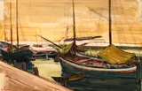 Port în Bretania by Rodica Maniu, 1920-1925, acuarelă pe hârtie lipită pe carton, sold Mar 2024