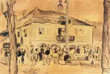 Iosif Iser, La han, 1916, acuarelă și tuș pe hârtie