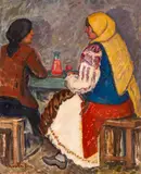 Dumitru Ghiață, De vorbă, 1936, ulei pe carton