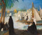 Pe malul Nilului by Leon Biju, anii '30, ulei pe carton, sold Mar 2024