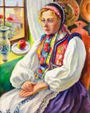 Carol Hübner, Săsoaică la fereastră, 1936, ulei pe carton