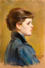 Așteptare (portret al fiicei artistului) by Octavian Angheluță, 1955, pastel pe hârtie, offered Mar 2024