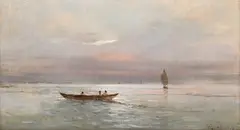 Eugen Voinescu, Înserare (Pescari în larg), ulei pe carton