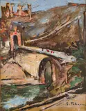 Podul din Alcántara (Toledo) by Gheorghe Petrașcu, 1929, ulei pe pânză lipită pe carton, offered Mar 2024