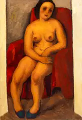Nicolae Tonitza, Nud în fotoliu roșu, 1933-1934, ulei pe carton