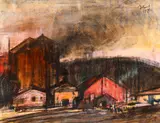 Corneliu Baba, Amurg, 1958, acuarelă, cărbune și creioane cerate pe hârtie