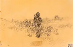 Întoarcerea de la câmp by Nicolae Grigorescu, cărbune pe hârtie, sold Mar 2024