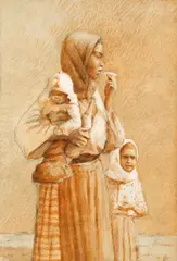 Maternitate by Ludovic Bassarab, laviu și guașă pe hârtie, sold Mar 2024
