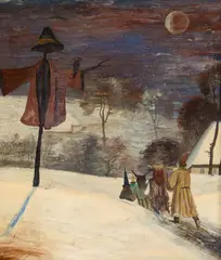 Alai în Bucovina by Dimitrie Gavrilean, 1984, ulei pe carton, sold Mar 2024