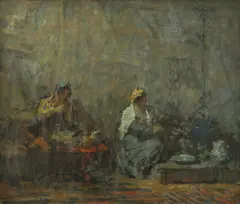 Interior by Omer Mujadžić, 1960, oil on hardboard, offered Mar 2024