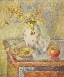 Vase with Flowers and Apple by Ljudevit Sestic, 1940-ih, oil on canvas, offered Mar 2024