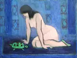 Fata cu broasca țestoasă by Ana Asvadurova Ciucurencu, 1968, ulei pe carton, offered Feb 2024