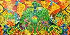 Bani, graffitti, stupefiați și spiritualiste by Irlo, 2023, acrilic pe pânză, sold Feb 2024