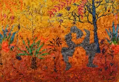 Out of the Woods (IX) by Ionuț Barău, pânză, spumă poliuretanică, acrilice, markere cu acrilic, vopsea industrială, bucăți de lemn, offered Feb 2024