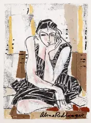 Alma Redlinger, Model în atelier, colaj, marker și acuarelă pe hârtie