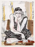 Alma Redlinger, Model în atelier, colaj, marker și acuarelă pe hârtie