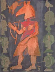 Zeu antic by Ilie Boca, guașă pe hârtie, sold Feb 2024