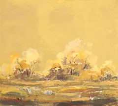 Peisaj de toamnă by George Dumitru, 1995, ulei pe pânză, offered Feb 2024