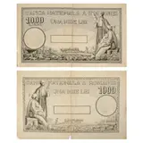 Ary Murnu, Două variante ale bancnotei de 1000 de lei, macheta originală realizată de Ary Murnu, 1934, piesă de colecție, provine din colecția familiei de artiști Murnu, tuș și cariocă pe hârtie