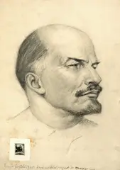 Ary Murnu, Portretul lui Lenin, portret pentru macheta filatelică originală, 1947, piesă rară, de colecție, provine din colecția familiei de artiști Murnu, creion pe carton subțire