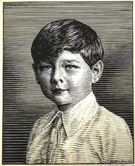 Ary Murnu, Regele Mihai în copilărie, cca. 1927, provine din colecția familiei de artiști Murnu, tuș și guașă pe carton subțire