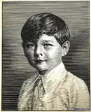 Ary Murnu, Regele Mihai în copilărie, cca. 1927, provine din colecția familiei de artiști Murnu, tuș și guașă pe carton subțire