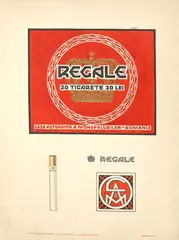 Ary Murnu, Macheta originală "Țigarete regale", 1944, piesă rară, de colecție, provine din colecția familiei de artiști Murnu, 1925, cariocă și tuș pe carton