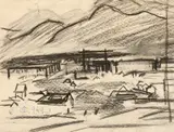 Vedere din Baia Mare by Alexandru Ciucurencu, 1949, cărbune pe hârtie, sold Feb 2024