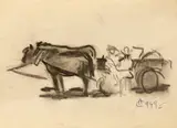 Pregătiri de drum by Alexandru Ciucurencu, 1949, cărbune pe hârtie, sold Feb 2024