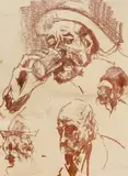 Rudolf Schweitzer–Cumpăna, Niște țărani, creion conte pe colaj de hârtie