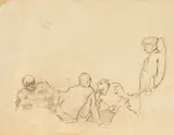 Șahiști (și chibiți) by Alexandru Ciucurencu, cărbune pe hârtie, sold Feb 2024