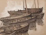 Constantin Petrescu Dragoe, Bărci la Concarneau, 1930, acuarelă și cărbune pe hârtie