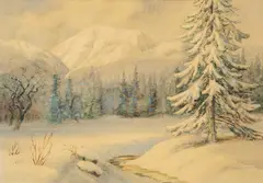 Hans Aescher, Liniște, acuarelă, cărbune și guașă pe hârtie