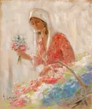 Ghelman Lazăr, Florăreasă, pastel pe hârtie lipită pe carton