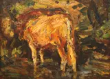 La adăpat by Rudolf Schweitzer–Cumpăna, ulei pe carton, offered Feb 2024