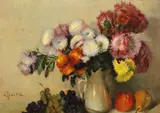 Tufănele și fructe de toamnă by Constantin Isachie Popescu, ulei pe carton, sold Feb 2024