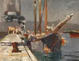 Ion Taralunga, În port, ulei pe pânză lipită pe carton